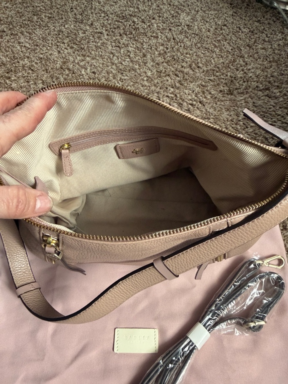RADLEY LONDON Blush Pink Pebbled Leather Crossbody Bag